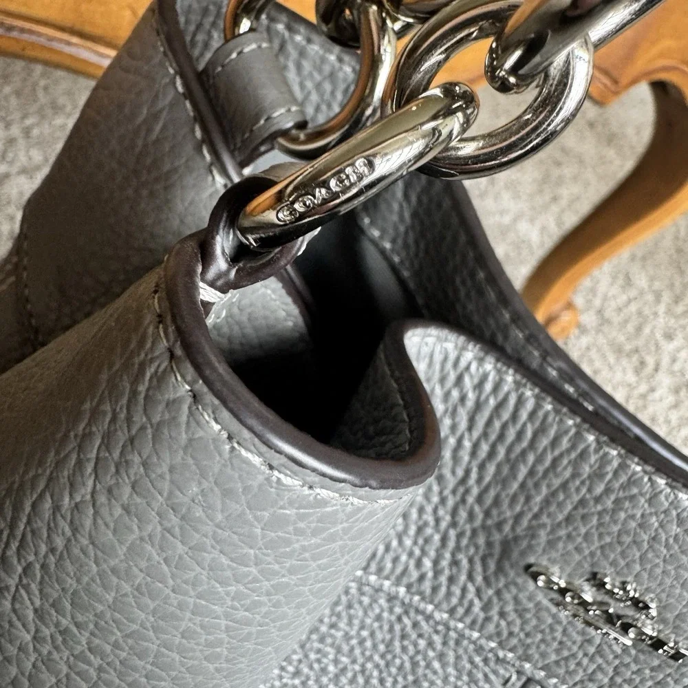 Coach F28997 Lexy Large Grey Birch / Silver Pebble Leather Shoulder Bag Tote